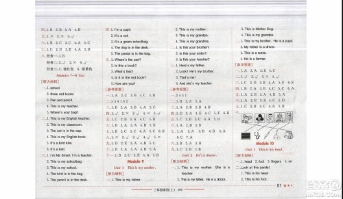 2019秋黄冈小状元作业本三年级上册英语外研版参考答案