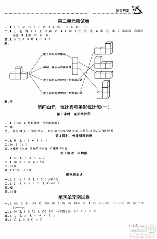 2019年名师点拨课时作业本数学四年级上新课标江苏版参考答案