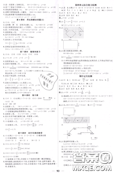 宇轩图书2019阳光同学课时优化作业六年级下册数学人教版参考答案