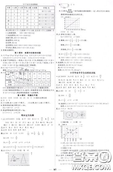 宇轩图书2019阳光同学课时优化作业六年级下册数学人教版参考答案