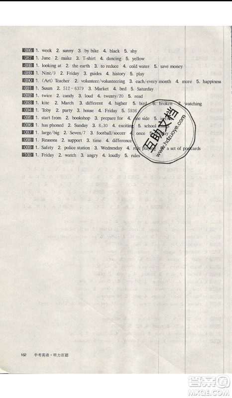 2020版百题大过关中考英语听力百题修订版参考答案