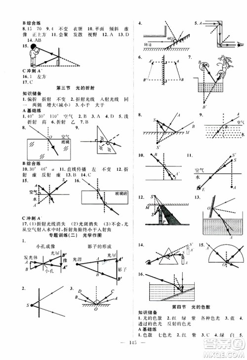 万羽文化2019年秋名师学案分层进阶学习法八年级上册物理HK沪科版参考答案