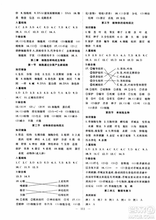 2019年秋生物名师学案分层进阶学习法七年级上册参考答案