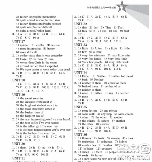 2019上海交通大学出版交大之星初中英语重点攻关语法篇答案