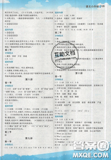 2019新概念小学年级衔接教材暑假衔接作业小升初语文参考答案