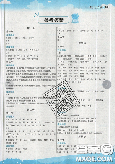 2019新概念小学年级衔接教材暑假衔接作业小升初语文参考答案