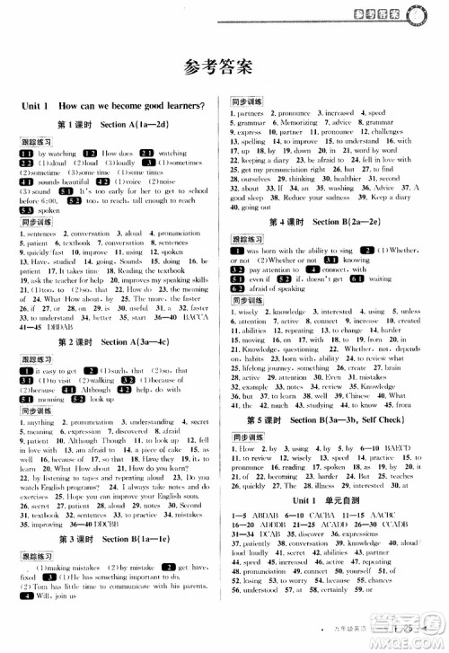 2020版教与学课程同步讲练九年级英语人教新目标版全一册参考答案