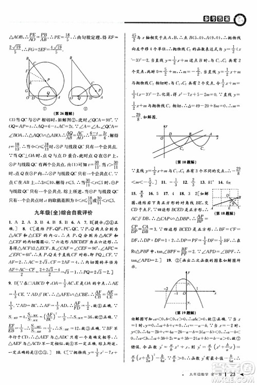 2020版教与学课程同步讲练九年级数学全一册浙教版参考答案
