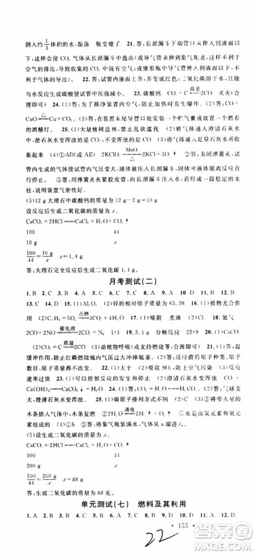 2019年名校课堂九年级上册化学RJ人教版河南专版参考答案