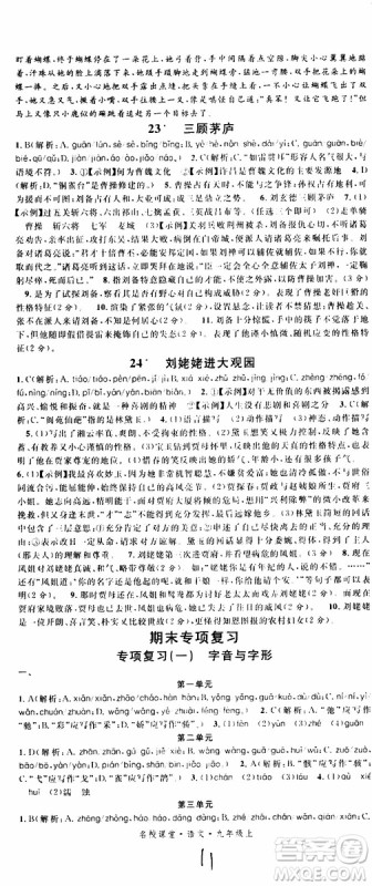2019年名校课堂九年级上册语文RJ人教版河南专版参考答案 2019年名校课堂九年级上册语文RJ人教版河南专版参考答案