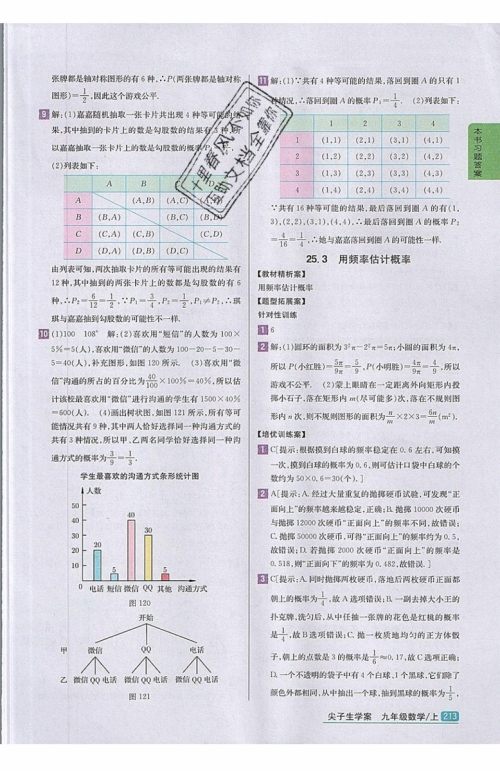 2019年尖子生学案九年级上册数学新课标人教版参考答案