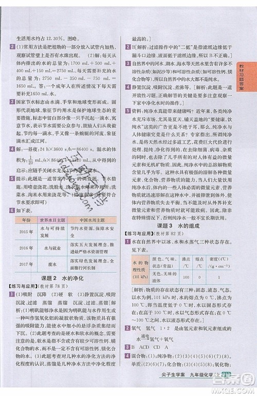 2019年尖子生学案化学九年级上册新课标人教版参考答案 2019年尖子生学案化学九年级上册新课标人教版参考答案