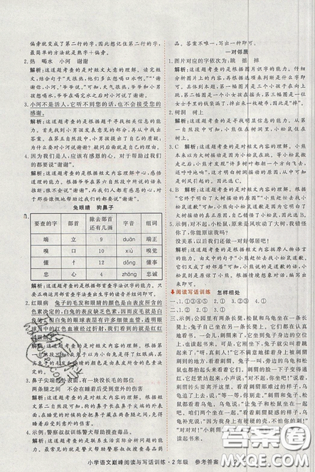 2019最新版新视野海之星小学语文巅峰阅读与写话训练二年级参考答案