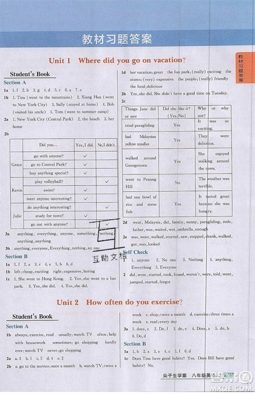 2019年尖子生学案八年级上册英语人教版RJ参考答案