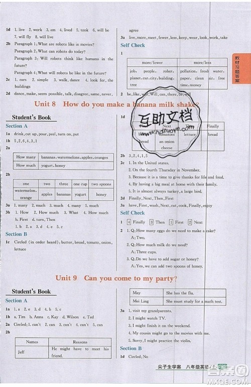 2019年尖子生学案八年级上册英语人教版RJ参考答案