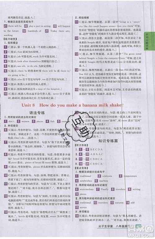 2019年尖子生学案八年级上册英语人教版RJ参考答案