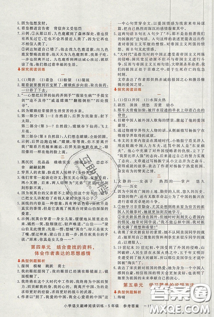 2019最新版新视野海之星小学语文巅峰阅读训练五年级参考答案