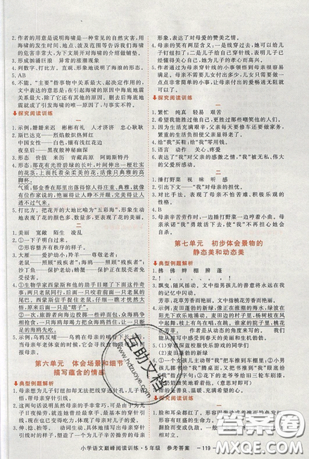 2019最新版新视野海之星小学语文巅峰阅读训练五年级参考答案