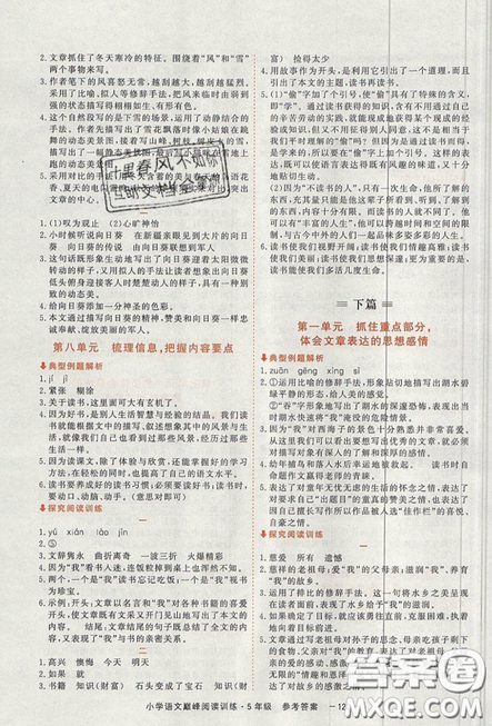 2019最新版新视野海之星小学语文巅峰阅读训练五年级参考答案