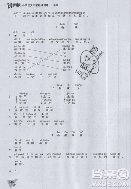 文化发展出版社2019锐阅读小学语文阅读巅峰训练一年级参考答案