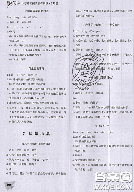文化发展出版社2019锐阅读小学语文阅读巅峰训练六年级参考答案