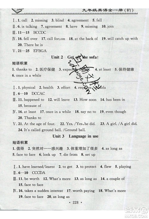 2019名校课堂小练习九年级英语全一册外研版WY答案