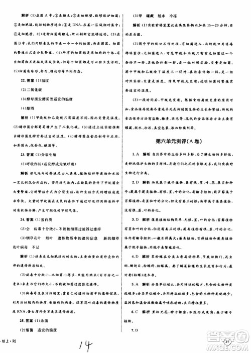 2019年优化设计单元测试卷八年级生物上册RJ人教版参考答案