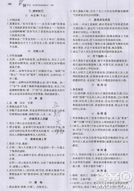 文化发展出版社2019锐阅读初中语文阅读训练5合1中考参考答案