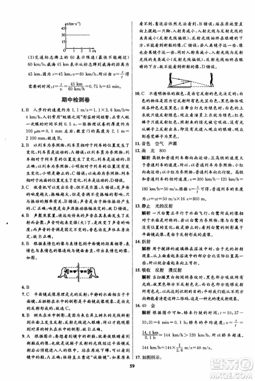 2019年初中同步学考优化设计物理八年级上册HK沪科版参考答案