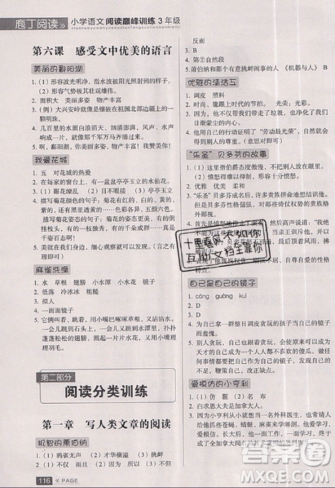 云南美术出版社2019庖丁阅读小学语文阅读巅峰训练3年级文体版参考答案