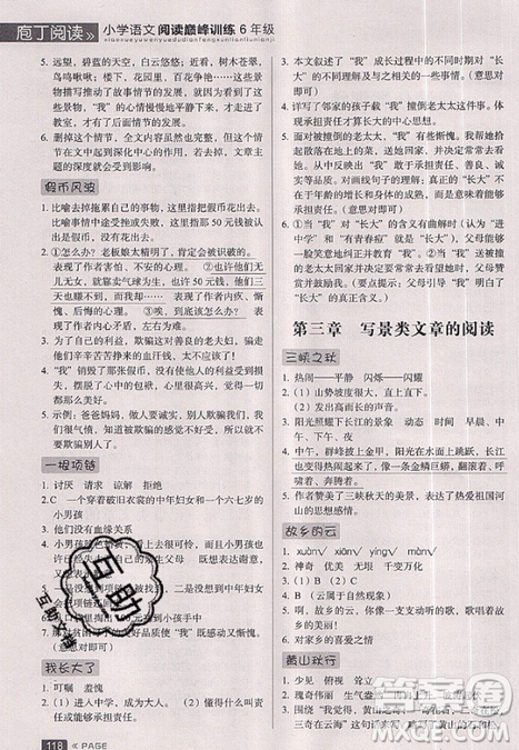 云南美术出版社2019庖丁阅读小学语文阅读巅峰训练6年级文体版参考答案