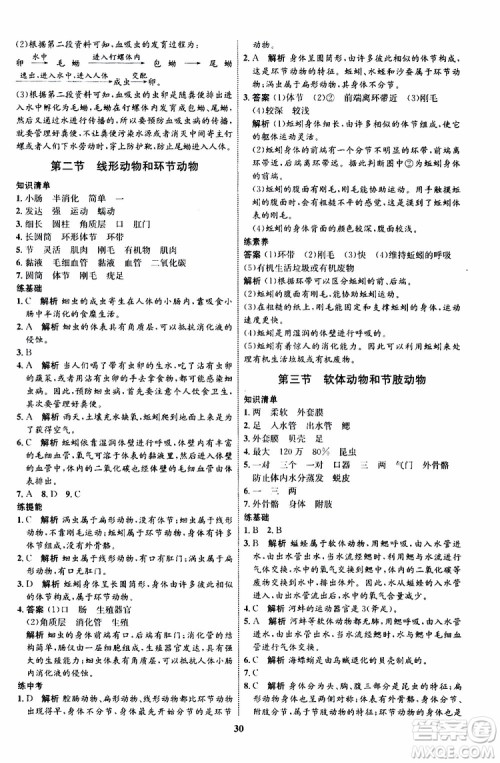 2019年初中同步学考优化设计生物八年级上册RJ人教版参考答案 2019年初中同步学考优化设计生物八年级上册RJ人教版参考答案