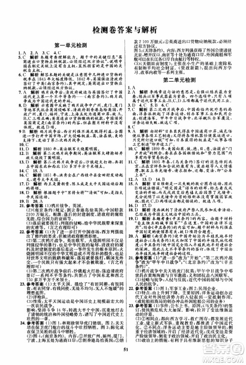 2019年初中同步学考优化设计历史八年级上册RJ人教版参考答案