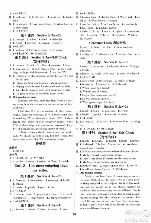 2019年初中同步学考优化设计英语八年级上册RJ人教版参考答案 2019年初中同步学考优化设计英语八年级上册RJ人教版参考答案