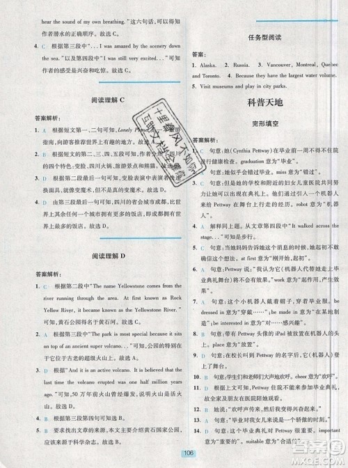 江苏人民出版社2019点津英语天天练英语时文阅读8年级第四辑参考答案