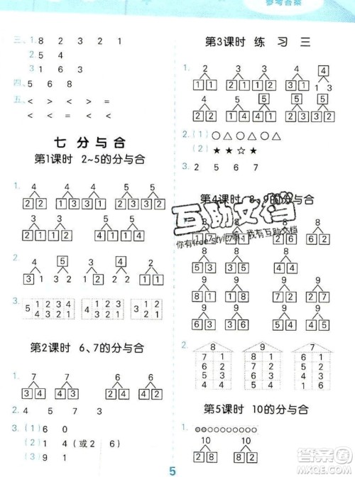 2019口算大通关一年级上册数学苏教版答案