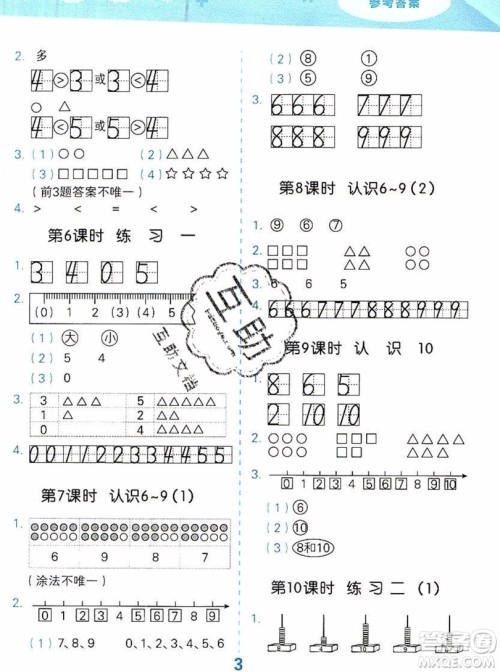 2019口算大通关一年级上册数学苏教版答案