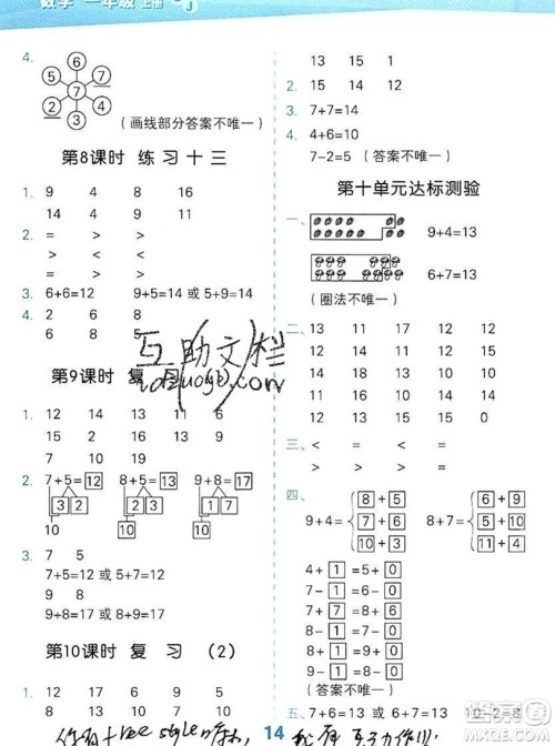 2019口算大通关一年级上册数学苏教版答案