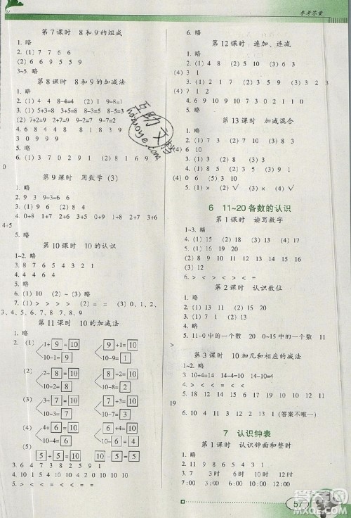 2019南方新课堂金牌学案一年级数学上册人教版答案 2019南方新课堂金牌学案一年级数学上册人教版答案