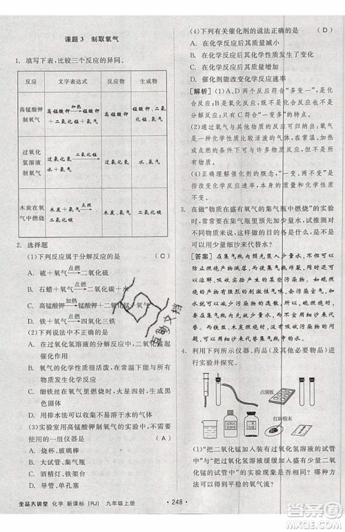 2019年全品大讲堂化学九年级上册人教版RJ参考答案及教材习题答案