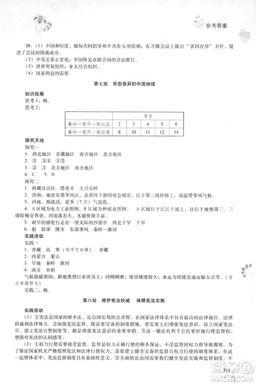 2019新课程暑假作业本八年级综合B版答案