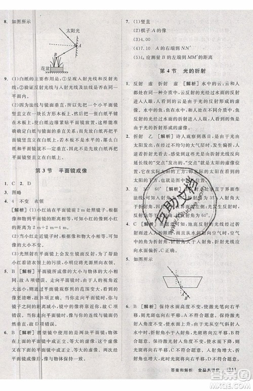 2019秋全品大讲堂初中物理八年级上册新课标人教版RJ参考答案