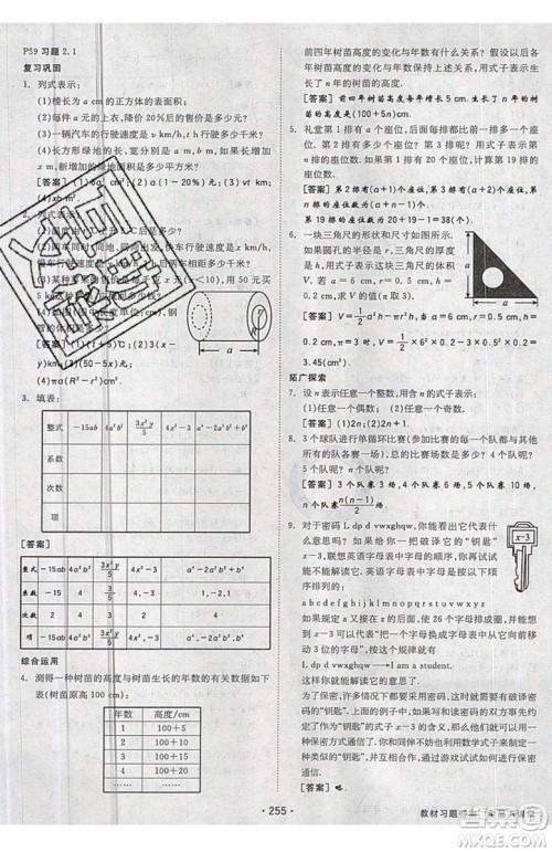 2019秋全品大讲堂七年级上册数学RJ人教版参考答案