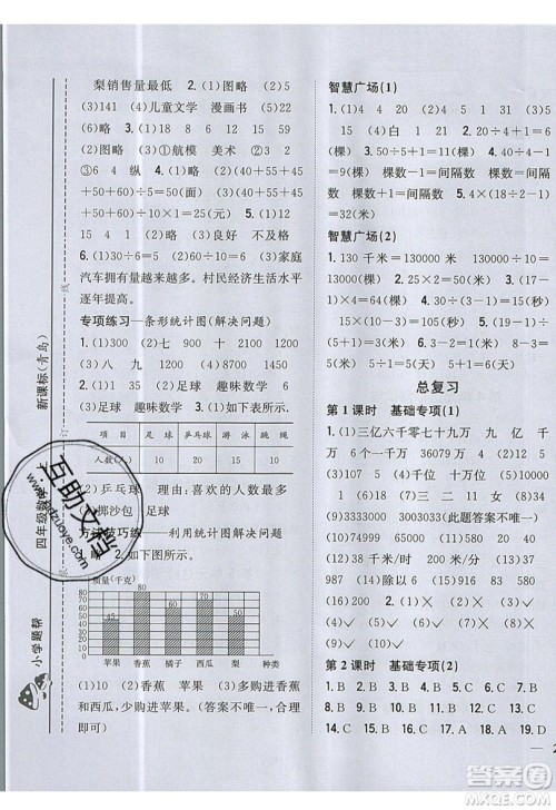 吉林人民出版社2019小学题帮数学四年级上册青岛版参考答案 吉林人民出版社2019小学题帮数学四年级上册青岛版参考答案