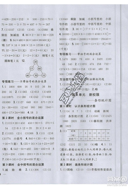 吉林人民出版社2019小学题帮数学四年级上册青岛版参考答案 吉林人民出版社2019小学题帮数学四年级上册青岛版参考答案