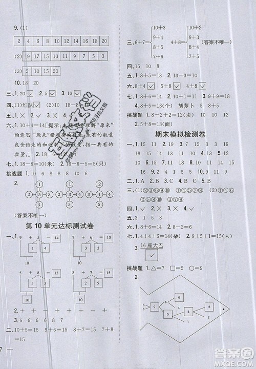 吉林人民出版社2019小学题帮数学一年级上册新课标江苏版参考答案 吉林人民出版社2019小学题帮数学一年级上册新课标江苏版参考答案