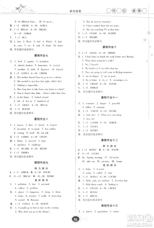 贵州人民出版社2019暑假作业八年级英语人教版答案