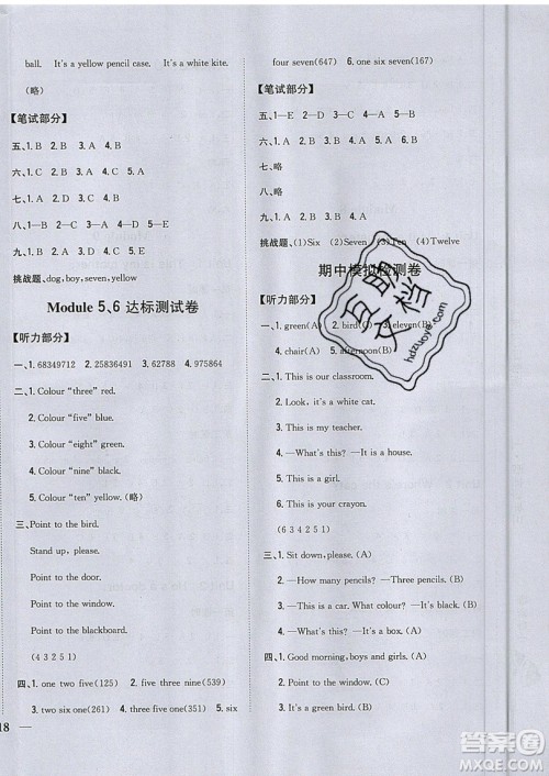 吉林人民出版社2019小学题帮英语三年级上册新课标外研版参考答案 吉林人民出版社2019小学题帮英语三年级上册新课标外研版参考答案