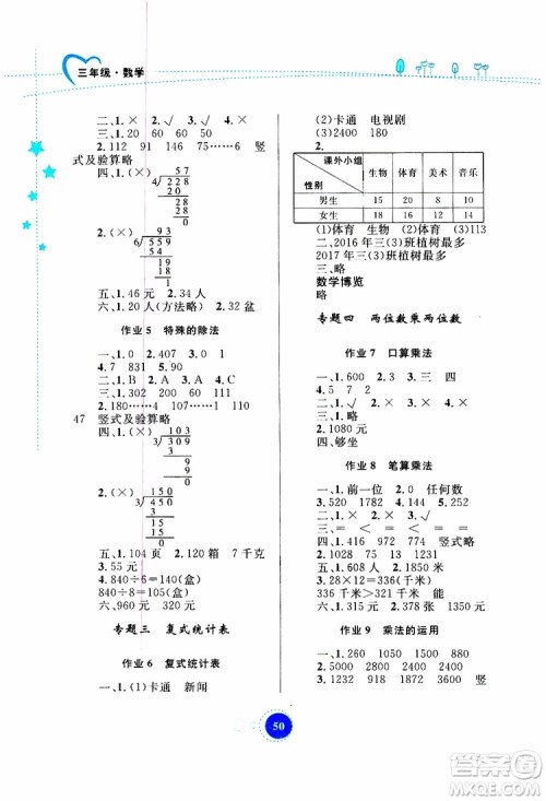 内蒙古教育出版社2019年暑假作业数学三年级参考答案 内蒙古教育出版社2019年暑假作业数学三年级参考答案