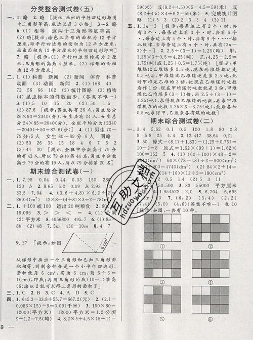 2019新版亮点给力大试卷五年级上册数学苏教版答案